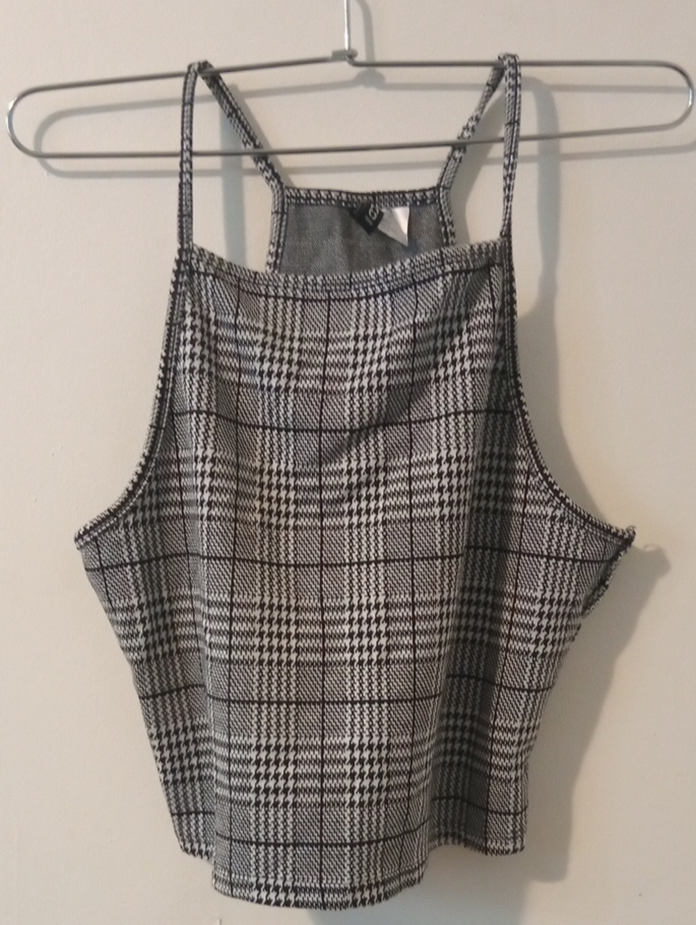 Divided Plaid Black & White Halter Crop Top